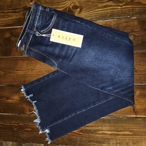 Risen Dark Blue Frayed Hem Jeans